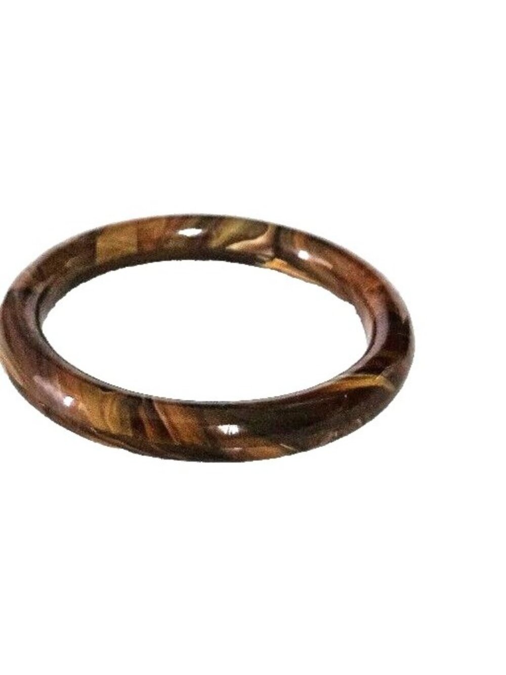 Vintage Brown Tone Swirl Art Glass 8" Bangle Bracelet